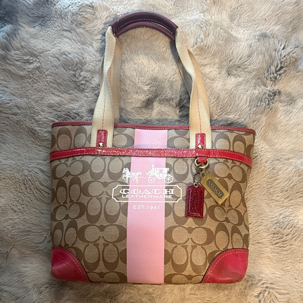 Coach Signature Canvas Tote Bag - Pink and Brown